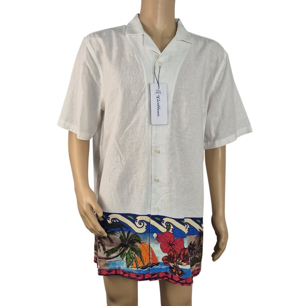 Caribbean Men' Shirt Size 2XB Linen Blend Short Sleeve button Up White (52) - Picture 2 of 12